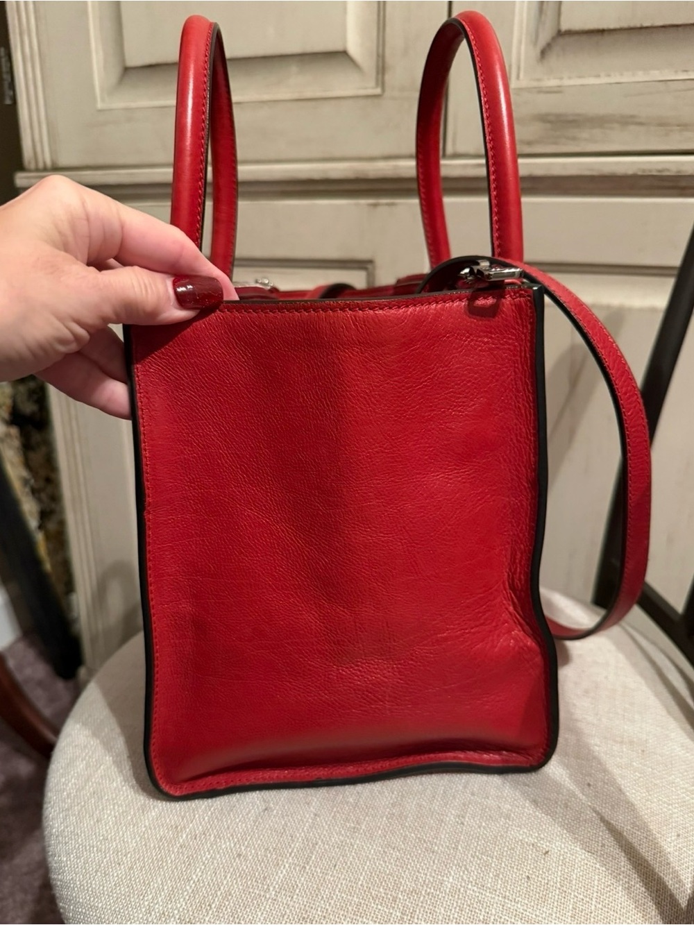 SALE Prada RARE AUTH LIKE NEWGlacé Calfskin Leather Twin Pocket Double HandleTo - Picture 13 of 16